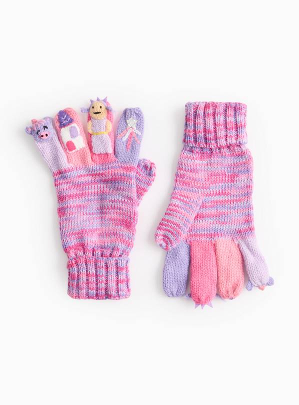 Princess Pink Knitted Finger Puppet Gloves 6-9 years